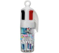 Pot à stylos avec stylos-bille - BIC - Lot de 6 stylos-bille - BIC 4 Couleurs - Rétractables - Pointe moyenne 1,0 mm