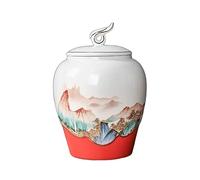 Pot a sucre Boîte à thé décorative en céramique chinoise, récipient à thé en vrac en céramique de style chinois vintage avec couvercle à nuages de bon augure et peintures de paysages dessinées à la