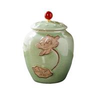Pot a sucre Boîte à thé en céramique avec couvercle et poignée de transport for comptoir de cuisine, garde-manger, pot décoratif La cuisine(Green)