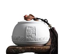 Pot a sucre Boîte à thé en vrac en poterie brute rétro, boîte à thé, boîte à thé, récipient de stockage de thé, pot avec couvercle hermétique et décoration de pompon en forme de poisson rouge porte-bo