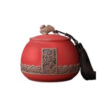 Pot a sucre Boîte à thé vintage en céramique brute avec poignée de transport et de changement, pot de rangement scellé for sucre, thé et café La cuisine(Red)