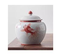 Pot a sucre Boîtes à thé Koi peintes à la main Pot de scellage de couleur sous glaçure Ménage Grands bidons vides multifonctionnels chinois La cuisine(Red,Grand)