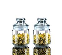 Pot a sucre Lot de 2 bocaux ronds en verre Boîtes à thé Boîtes à café avec couvercles hermétiques Bocaux en verre lisses et transparents Café Pâtes Sucre Thé Snack Noix Bocal à biscuits La cuisine(750