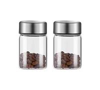 Pot a sucre Lot de 2 récipients de stockage de thé en verre, récipients de café, cuisine avec couvercle en métal scellé, bocal en verre transparent for feuilles de thé, poudre, épices La cuisine(150ML