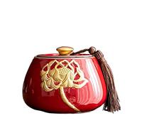 Pot a sucre Récipients de stockage de thé en céramique avec motif de lotus doré et décoration de pompons, bocal à thé de style chinois vintage Feuilles de thé Boîte de rangement for chocolat, sucre, é