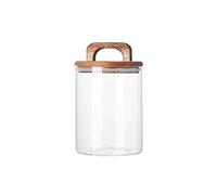 Pot a sucre Récipients de stockage de thé en verre transparent, boîtes de stockage de nourriture avec couvercle hermétique en bois et poignée for servir le thé, le café, le miel La cuisine(750ML)