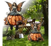 Pot à suspendre exclusif en acrylique avec fées, citrouilles, squelettes magiques, pour votre décoration intérieure festive (orange, 30 x 25 cm)