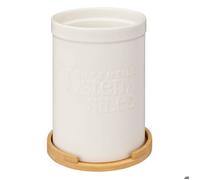 5five Pot à ustensiles Natureo – céramique blanche avec socle en bambou