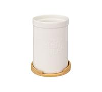 5five Pot à ustensiles Natureo – céramique blanche avec socle en bambou