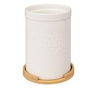 5five Pot à ustensiles Natureo – céramique blanche avec socle en bambou