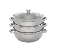 Pot à Vapeur 28cm - Cuiseur Vapeur à 3 Couches en Acier Inoxydable -Pour Cuisson à Vapeur -avec Couvercle en Verre, pour CUIT