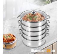 Pot à Vapeur à 5 Couche 28cm - Grand Cuiseur Vapeur en Acier Inoxydable - pour CUIT VAPEUR - avec Couvercle en Verre - pour Cuisine