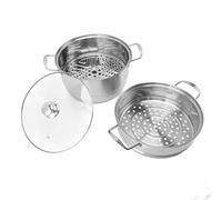 Pot à vapeur en acier inoxydable polyvalent épaissis de grande capacité martensite potte de vapeur pour les légumes pour dîners de famille avec couvercle en verre 11 pouces (Trois couches)