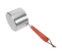 Pot à Verser en Acier Inoxydable 500ml Manche Bois | Petit Bec Double, Fond Lisse, Chauffe Beurre et Huile, Usage Feu, pour Chefs et Cuisiniers