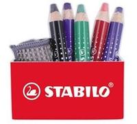 STABILO MARKdry - Crayon marqueur -Pot aimanté x 5 crayons feutre pour ardoises et tableaux blancs + 1 chiffonnette MARKdry