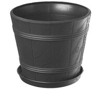 Pot avec assiette KADAX, aspect bois, plastique, 42 cm, graphite