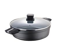 Pot bas de 28 cm Fabriqué en aluminium coulé Intérieur en acier quannane Matte point d'induction extérieure à point mangue noire à touche douce