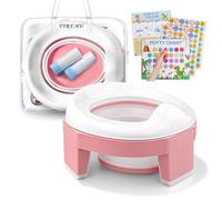 Pot Bebe Toilette 3-in-1 Reducteur Toilette Enfant Wc Petit Pot Voyage Siège Rehausseur Cuvette Bébé Avec Sac pour Garçon et Fille Intérieur Extérieur Rose
