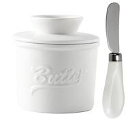Pot Beurre Français Porcelaine avec Couvercle, Couteau Beurre, Beurrier Fromage Céramique pour Beurre Mou, Beurrier Eau avec Refroidissement, Récipient Beurre, Conteneur Conserve Beurre Rond(Blanc)