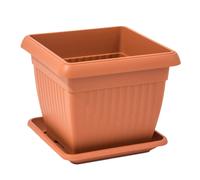 Pot carré avec soucoupe 6 dimensions, terre-marron, anthracite