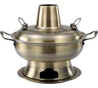 Pot Chaud en Cuivre Vintage Shabu Shabu Pot avec Hdle, Cuiseur De Fondue Au Charbon De Bois en Acier Inoxydable Soupe Chinoise P Batterie De Cuisine Marmite pour La Fête à, Silver, 36cm