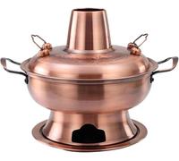Pot Chaud en Cuivre Vintage Shabu Shabu Pot avec Hdle, Cuiseur De Fondue Au Charbon De Bois en Acier Inoxydable Soupe Chinoise P Batterie De Cuisine Marmite pour La Fête à, Red Copper, 34cm