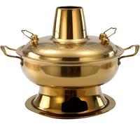 Pot Chaud en Cuivre Vintage Shabu Shabu Pot avec Hdle, Cuiseur De Fondue Au Charbon De Bois en Acier Inoxydable Soupe Chinoise P Batterie De Cuisine Marmite pour La Fête à, Gold, 34cm