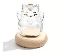 Pot commémoratif pour Animaux de Compagnie en Verre Chat avec Base en Bois, urne à Cendres et Poils d'animaux, collecteur de Poils et Moustaches, Ornement pour Chiens, Chats et Petits Animaux(Clear)