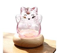 Pot commémoratif pour Animaux de Compagnie en Verre Chat avec Base en Bois, urne à Cendres et Poils d'animaux, collecteur de Poils et Moustaches, Ornement pour Chiens, Chats et Petits Animaux(Pink)