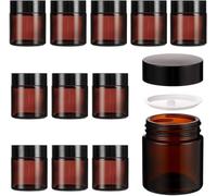 Pot Cosmétique - Petit Pot Verre pour Voyage (Pack de 12, 120ml) - Boîte cosmétique vide avec couvercle et cuillères en plastique - Contenant Vide Cosmetique en Verre & Protection UV