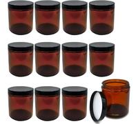 Pot Cosmétique - Petit Pot Verre pour Voyage (Pack de 12, 240ml) - Boîte cosmétique vide avec couvercle et cuillères en plastique - Contenant Vide Cosmetique en Verre & Protection UV