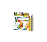 Pot crayons de couleur mega giotto forme hexagonale bois 18cm mine 5mm 24 unites coloris or et argent assortis
