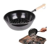 Pot d'Allumage de Charbon - de Base Creux, Panier en Fer Fin Matériel Léger, Cellule d'Amélioration du Flux d'Air, Brasero avec Poignée en Chêne | Briquet pour Campeurs & Cuisiniers