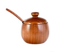 Pot d'assaisonnement en bois de jujube massif fini à la main pour une utilisation quotidienne dans l'organisation du sucre et des épices (pot avec cuillère)
