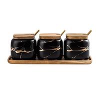 Pot d'assaisonnement en céramique domestique avec couvercle, récipient à épices, pot d'assaisonnement de cuisine, distributeur d'assaisonnement adapté au sucre et au sel de cuisine, stockage de compto