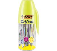 BIC Cristal Original et BIC Cristal Fun - Stylos-Bille Multicolores - Écriture Vive et Colorée - Assortiment de Couleurs - 8 BIC Original + 12 stylos BIC Cristal Fun, Pot de 20