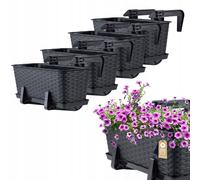 KADAX jardinière pour europalettes - 40 cm Anthracite Lot de 4 - Balcon et Jardin - Plastique Effet rotin résistant UV et intempéries avec Soucoupe et Trous de Drainage