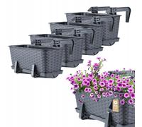 Kadax Jardinière de balcon 40 cm avec soucoupe et poignées Graphite - Lot de 4