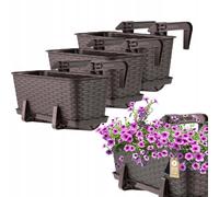 KADAX Lot de 3 jardinières 40 cm Plastique Brun - Jardinières rectangulaires Balcon - Supports de Fixation Inclus - Optimisation Espace balcons et rebords fenêtre