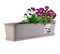 Kadax Jardinière suspendue 60 cm – plastique aspect rotin, supports intégrés, soucoupe (Caramel)