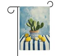 Pot de cactus sur nappe rayée bleue et blanche, drapeau de jardin, vacances saisonnières, toile de jute double face, drapeaux extérieurs de maison, cour, 30,5 x 45,7 cm