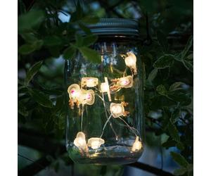 Pot de conservation de table solaire à LED, lampe suspendue, guirlande lumineuse de fête, 10x rennes, verre en acier inoxydable, DxH 7,5x13,5 cm