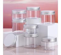 Pot de crème vide 250/200/150/100/50ml, récipient cosmétique en plastique Transparent avec couvercle en aluminium, pot de rangement, bouteille de maquillage, 20 pièces Black Lid