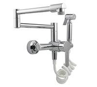 Pot de Cuisine Pot Remplissage Mural Hot and Cold Kitchen Taper avec pulvérisateur, Faute de lavabo de Cuisine Swing à Double Manche en Laiton avec Bec pivotant à 2 Modes, Noir (Chrome)