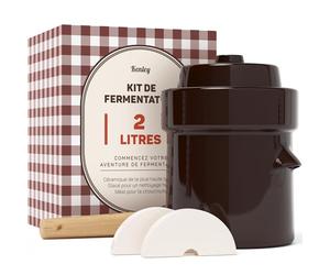 Pot de Fermentation 2 Litres en céramique | Jarre en Grès pour Fermenter ou Mariner Kimchi, Choucroute, Cornichons, Kombucha - Fermenteur avec Poids, Couvercle & Pilon