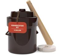 Pot de Fermentation 2 Litres - Jarre en Grès pour Fermenter ou Mariner Kimchi, Choucroute, Cornichons, Légumes, Kombucha - Fermenteur en Céramique avec Poids, Couvercle & Pilon