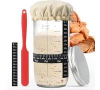 Pot de Fermentation Levain 730ml,Bocal en Verre Hermétique pour Fabrication du Pain,Sourdough Starter Set avec Bande Suivi,Spatule Silicone Rouge,Couvercle Tissu