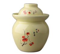 Pot de fermentation traditionnel chinois en porcelaine peinte à la main avec couvercle étanche à l'eau, pot de décapage en céramique, 1 pièce(Yellow,0.5kg)