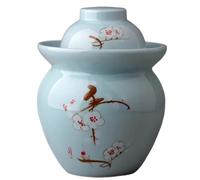 Pot de fermentation traditionnel chinois en porcelaine peinte à la main avec couvercle étanche à l'eau, pot de décapage en céramique, 1 pièce(Blue,3.5kg)