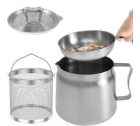 Pot de filtre à huile de 1,5 l en acier inoxydable avec couvercle et passoire à mailles fines - Récipient à graisse antirouille pour huile de friture, huile de cuisson, graisse de cuisson